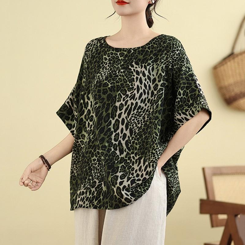 Short sleeve Oversized Cotton vintage leopard Casual loose t shirt tops Women summer t-shirt