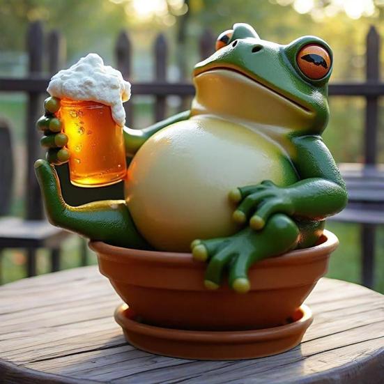 Garden Frog Ornament Resin Weatherproof Frog Figurine Cartoon Frog Statue Planter Decoration Frog Statue for Flower Pot Outdoor Decoration
