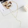Dainty Long Necklace 14k Gold Plated Y-Shaped Pendant Necklace Trendy Layered Cz Beaded Necklaces Stainless Steel Jewelry