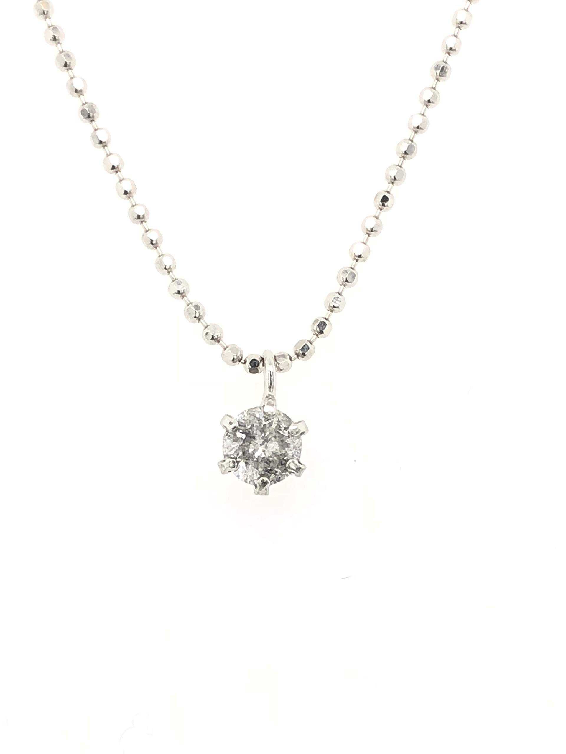 

18K White Gold Diamond Solitaire Pendant with SV925 Cut Ball Chain [KASHIMA] 0.1ct