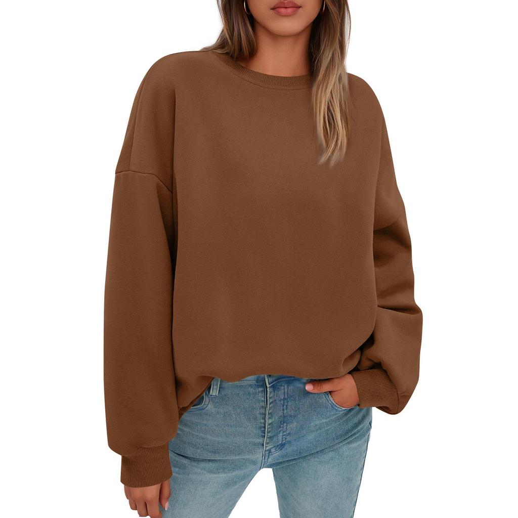 Sweatshirts For Women Oversized Round Neck  Fleece Pullover Casual Long Sleeve Tops