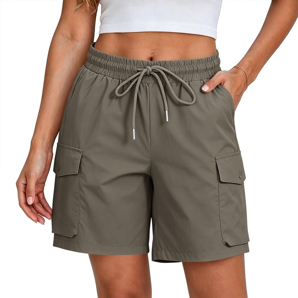 Shorts cargo à jambes droites pour femmes, coupe décontractée, shorts de randonnée avec taille à cordon de serrage, shorts décontractés pour le surf, la plage, les activités de plein air