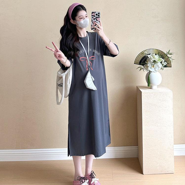 Fashion T-shirt Dress Women's 2026 New Ins Lazy Wind Loose Large Size Lazy Dress Summer Split Over the Knee