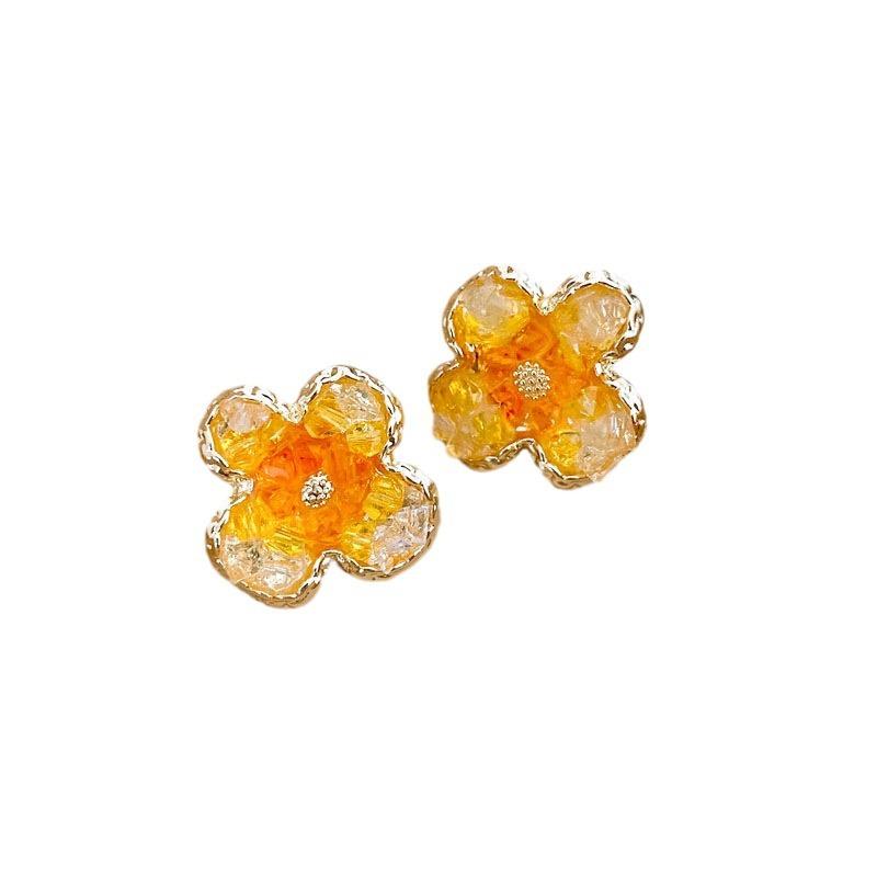 Silver Needle Crystal Flower Butterfly Earrings New Popular Earrings Fashion Light Luxury High-end Earrings