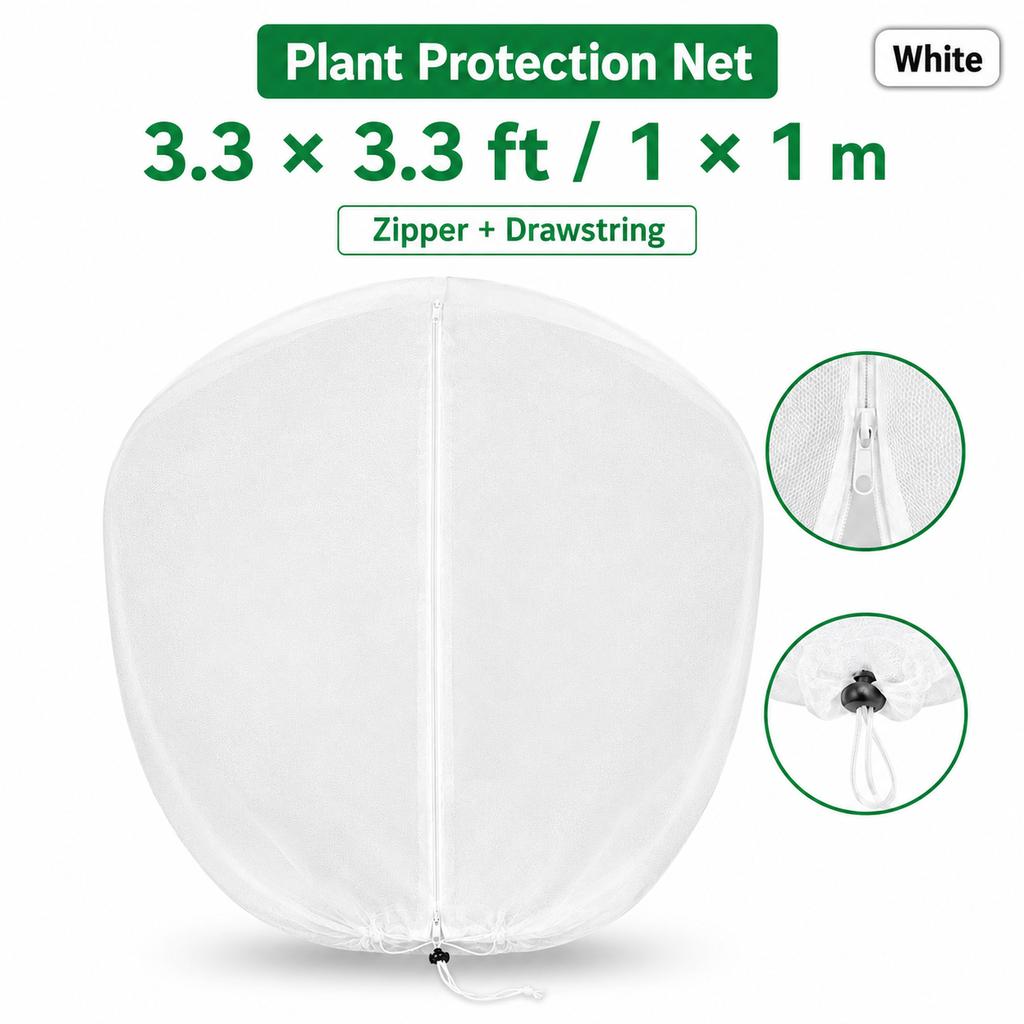 Extra Thick Garden Plant Protection Net with Zipper Drawstring, PE Insect Bird Netting Cover for Fruit Trees Citrus Flowers