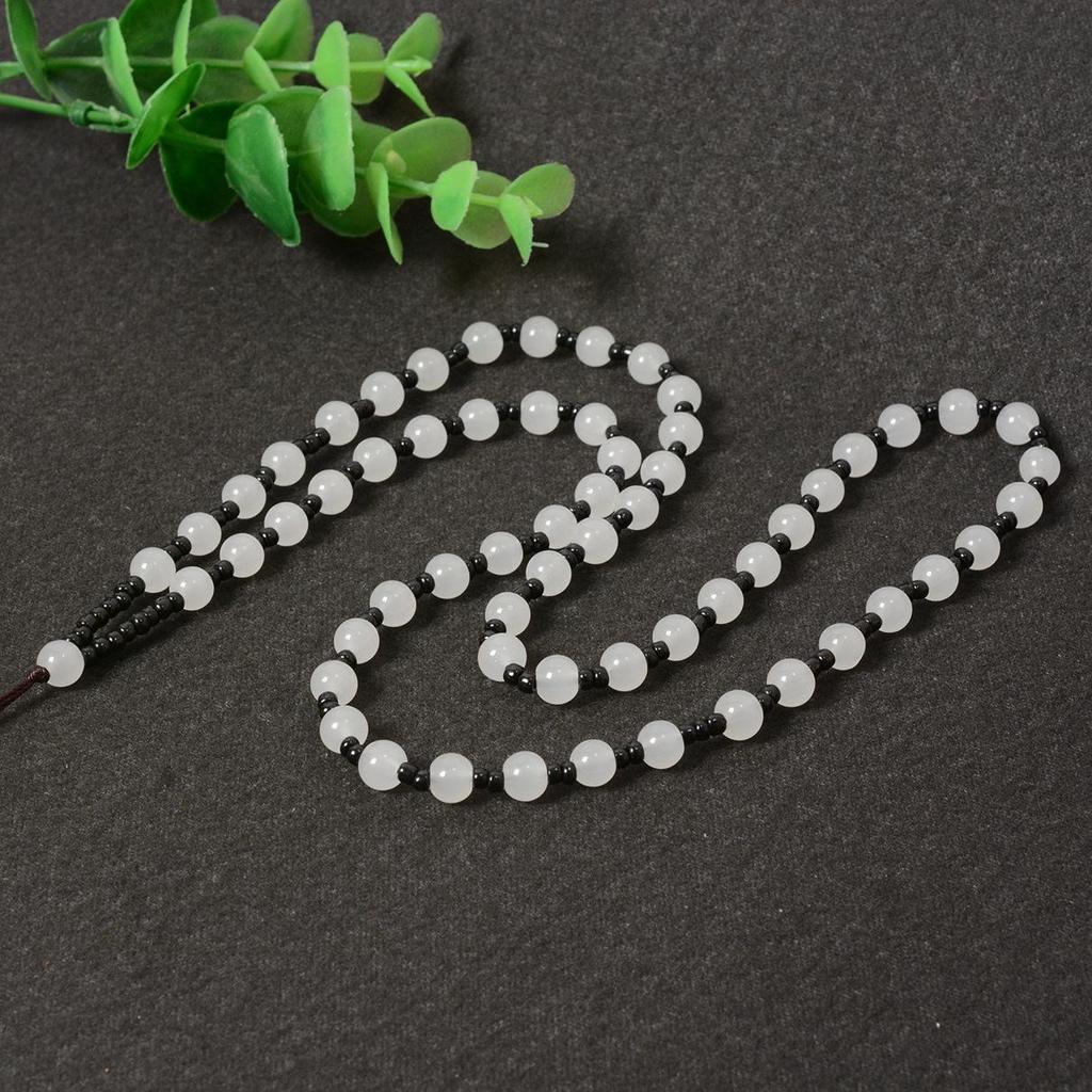Beaded Jade Pendant Necklace with 6mm Glass Bead Cord