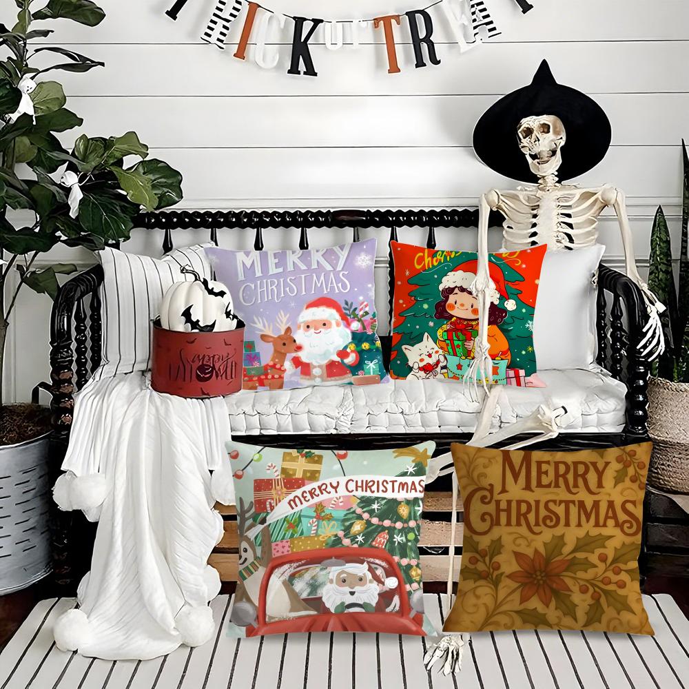 Warm Christmas Cartoon Decorations Third Pillow Case Silky Short Plush With Invisible Zipper Dustproof Sofa Cushion Cover