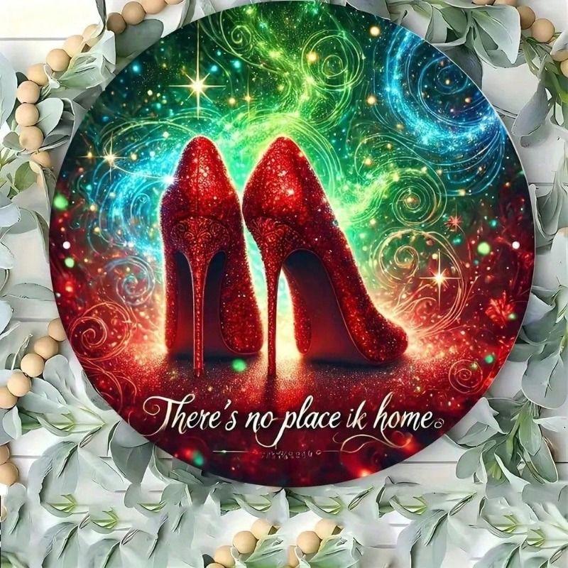 

Metal Wall Art Poster, Retro Green Gnome Ruby Shoes Dorothy Fantasy High Heels Home Decor