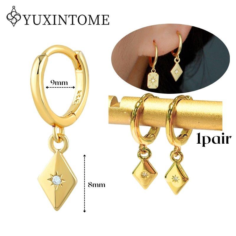 YUXINTOME 925 Silver Ear Needle Zircon Hoop gold Earrings For Women Square Plate Pendant Cutout Heart Earrings Fashion Jewelry
