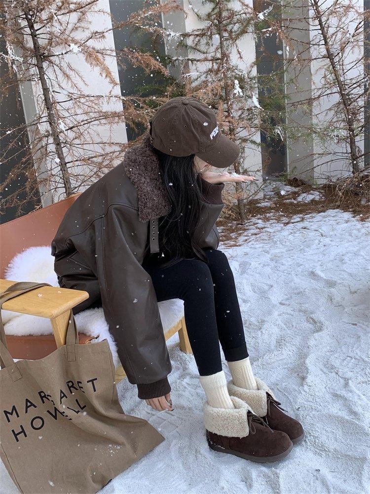 

Ретро лацкан короткие на толстой подошве зимние ботинки женские зима 2025 новые с круглым носком ботинки Мартина на шнуровке ботинки из хлопка Мори 40