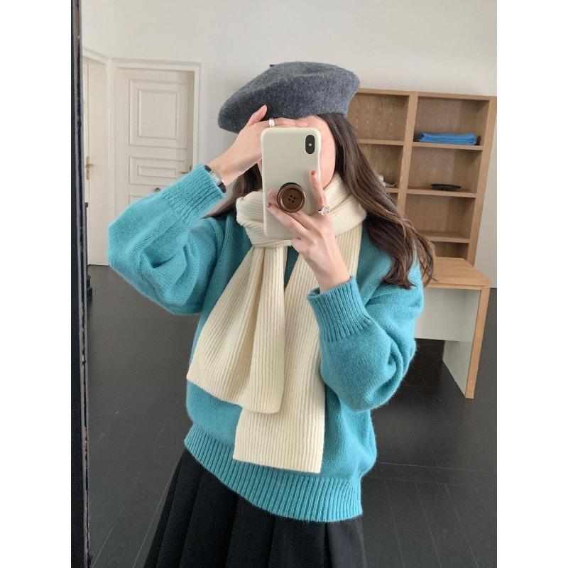 Autumn and Winter Wool Blended Korean Solid Color Versatile Knitted Scarf Soft Warm and Simple New Style Scarf