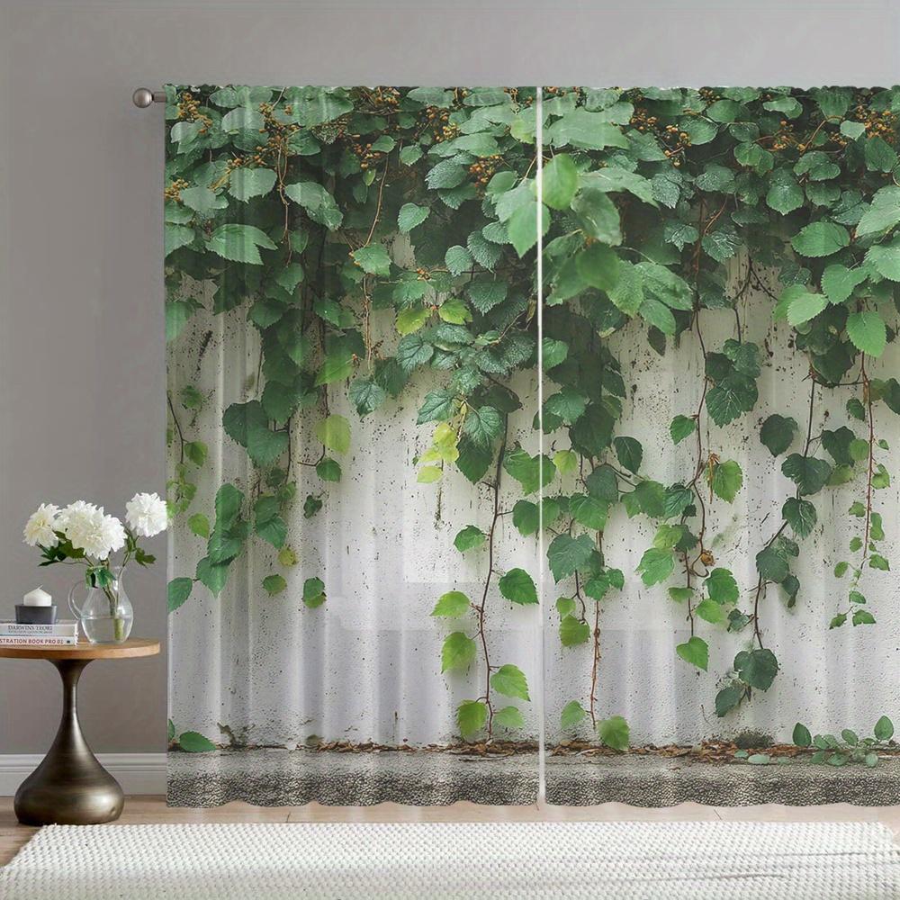 Green Ivy Vine Sheer Curtains Set of 2 Rod Pocket Realistic Leaf Print for Living Room Bedroom Decor