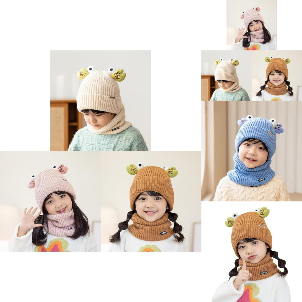 Knitted Winter Children Hat And Scarf Set With Animal Cartoon Design For Kids
