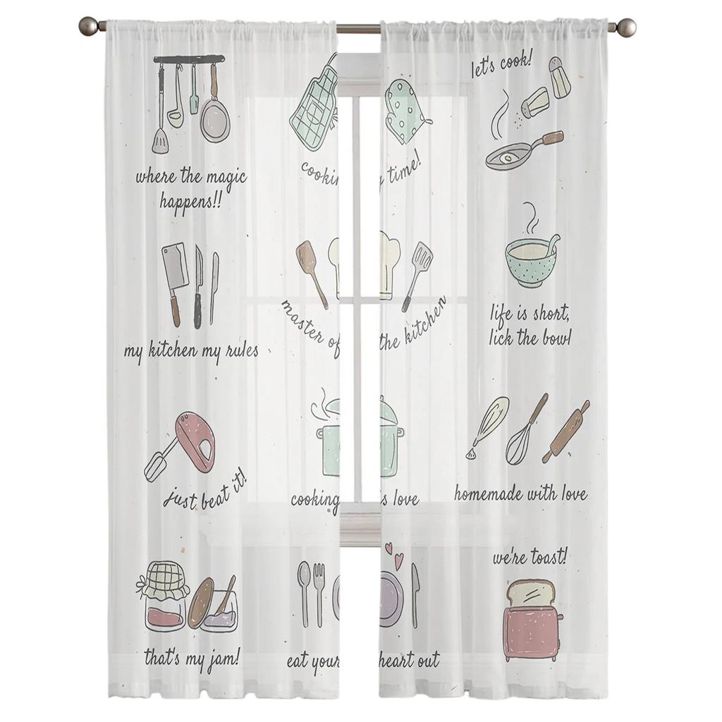 Kitchen Utensils Shelf Sheer Curtains for Living Room Bedroom Decoration Chiffon Tulle Voile Kitchen Window Curtain