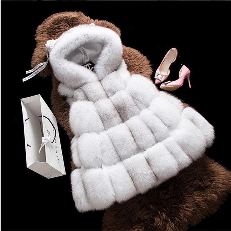 

Осенне-зимний жилет с капюшоном из искусственного меха, имитация лисьего меха, средней длины, женская модная куртка большого размера, теплая 2XL