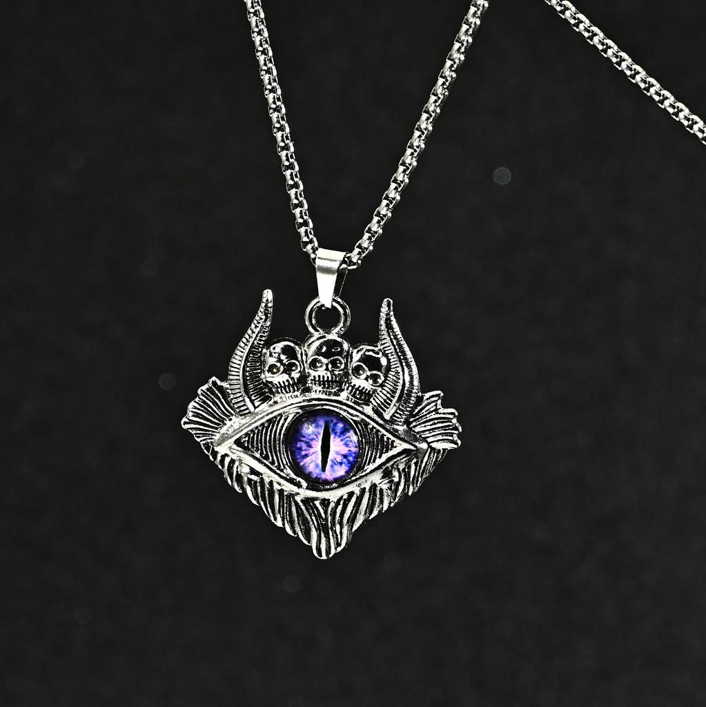 Unique Retro Punk Horn Eye Stainless Steel Necklace Pendant