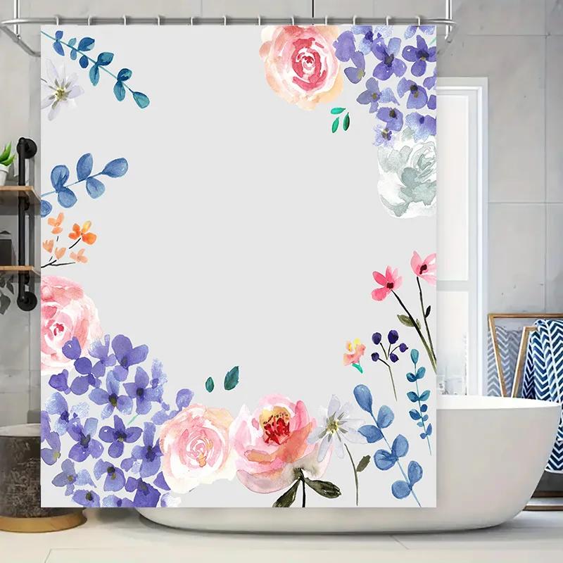 

Watercolor Floral Shower Curtain Pink Purple Green White Blue Decorative Bath Curtains For Home Decoration Made With 100% Polyes W60H190(CM)-1 Pcs