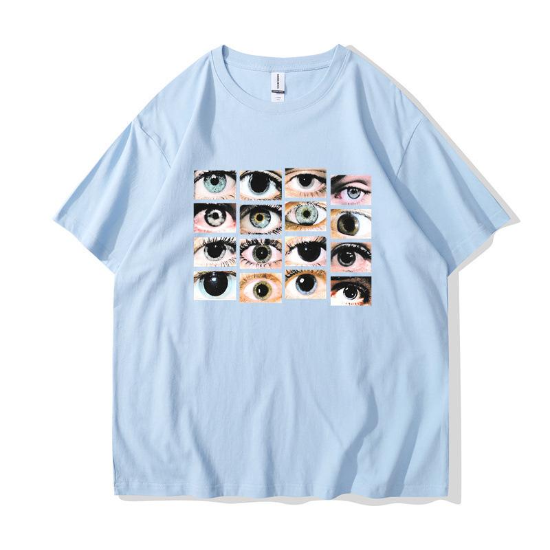 Augenmuster, personalisiertes Rundhals-T-Shirt im Harajuku-Stil, 2D-Druck, Unisex-T-Shirts für Herren und Damen