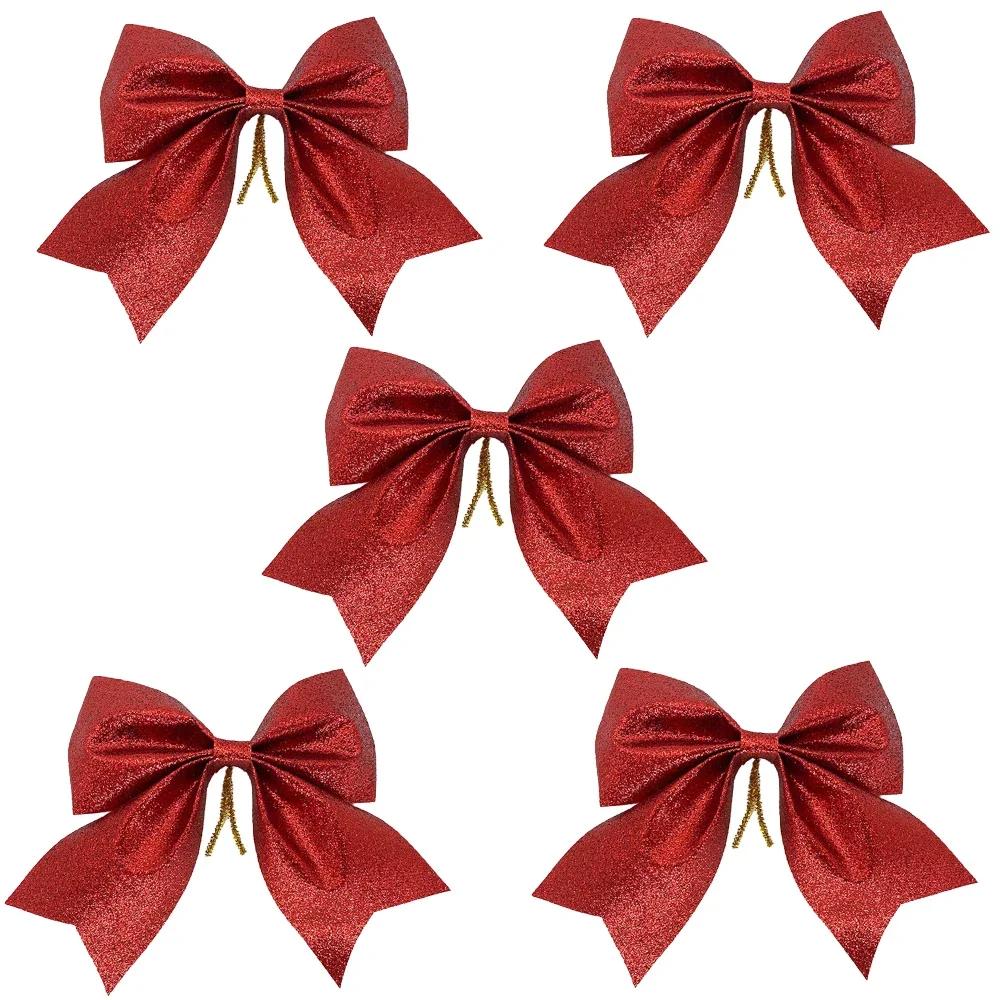 5Pcs/set Sparkling Christmas Bow Decoration Xmas Tree Pendant Ornaments Home Christmas New Year Party DIY Bows Decorations
