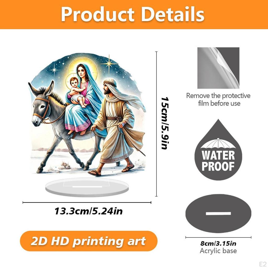 Desktop Ornament 2D Mary Joseph and Jesus Figurine Sign, Fireplace Art Crafts Decoration, Tabletop
