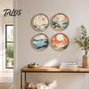 Nature Art Prints for Home Wall Nordic Wooden Sign, Round Botanical Landscape Hanging Decor Living Sunrise And Floral Room Bedroom, Minimalist