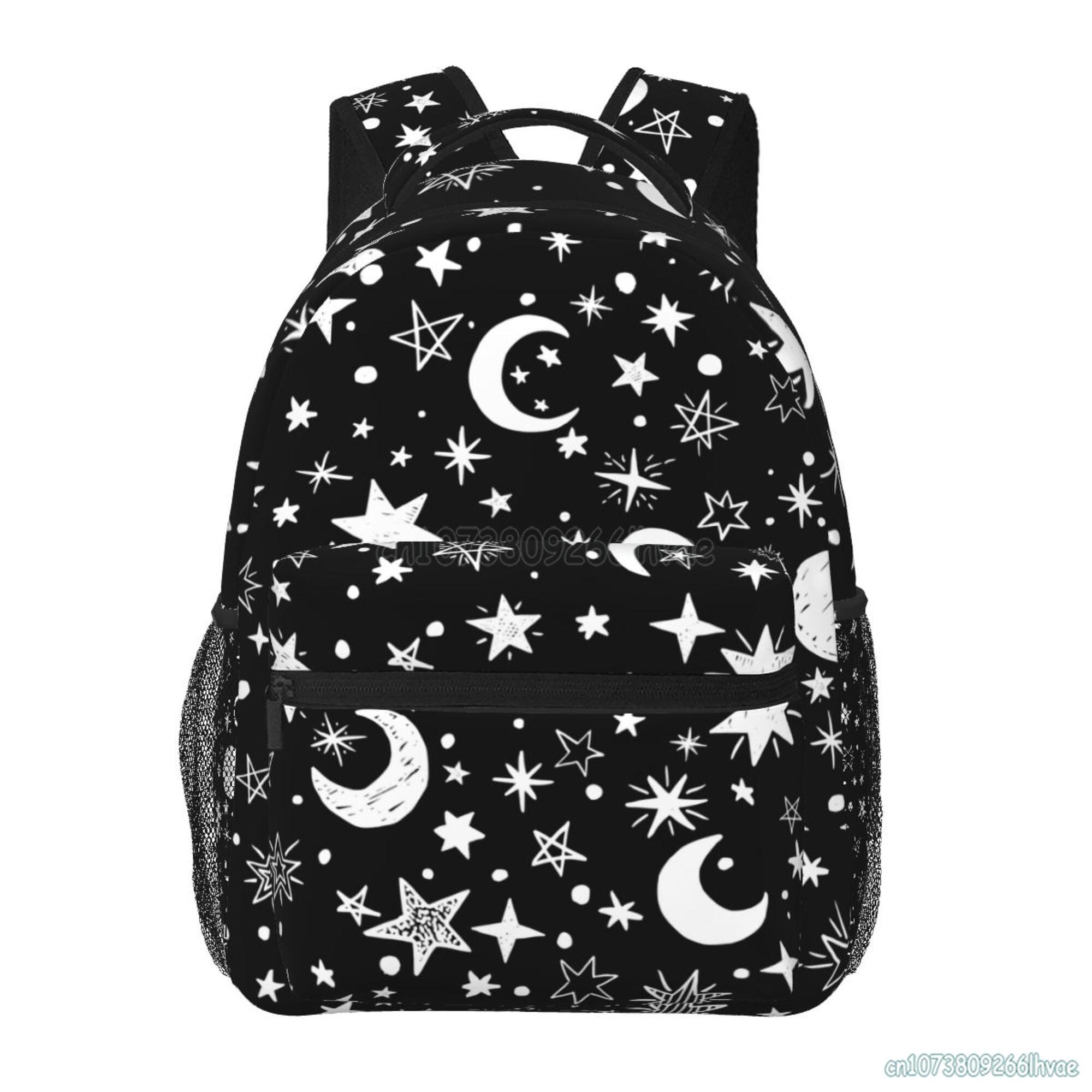 

Moon and Star Laptop Backpack Student School Book Bag Adjustable Shoulder Bags Travel Hiking Camping Daypack for Teens Adults чёрный