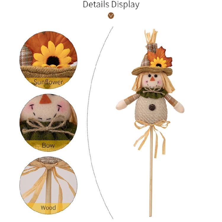 2Pcs Handmade Straw Scarecrow Stick Puppets Thanksgiving Theme Tabletop Display Statue Garden Straw Dolls Accessories
