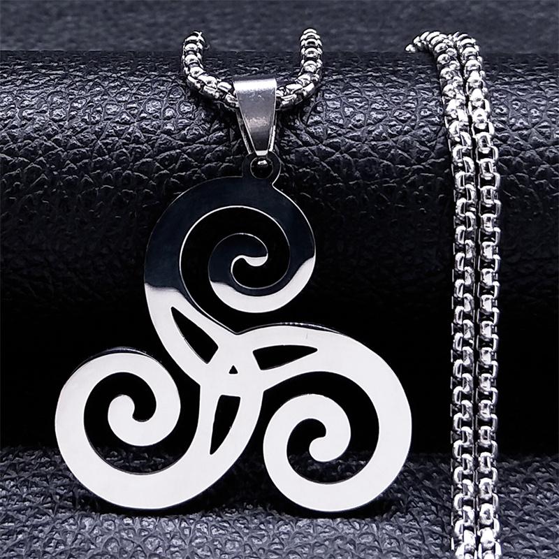 Stainless Steel Witchcraft Vortex Necklace Silver Color Viking Triskelion Celtic Knot Spiral Triskele Necklace Jewelry N7062S02