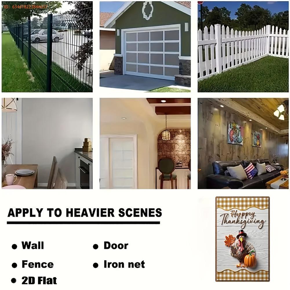 2D Flat, 1pc Vintage Turkey & Checkered Metal Thanksgiving Sign - Rustic Farmhouse Turkey with Gingham Frame - Heavy-Duty Iron