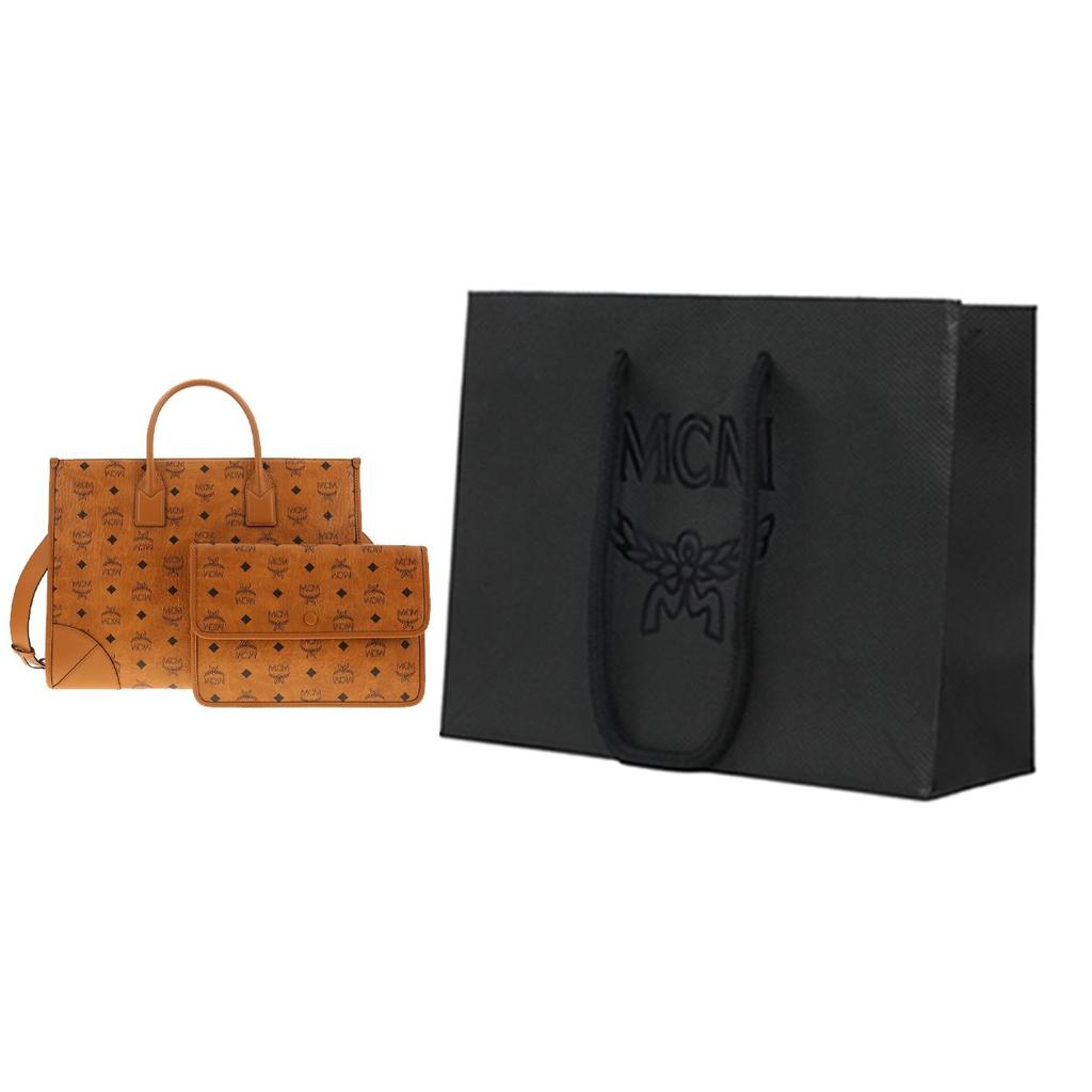 MCM Monogram Print Commuter Tote Shopping Bag Shoulder Crossbody Leather Handbag Large Women Tote Brown Cognac MWTCSBO02CO001