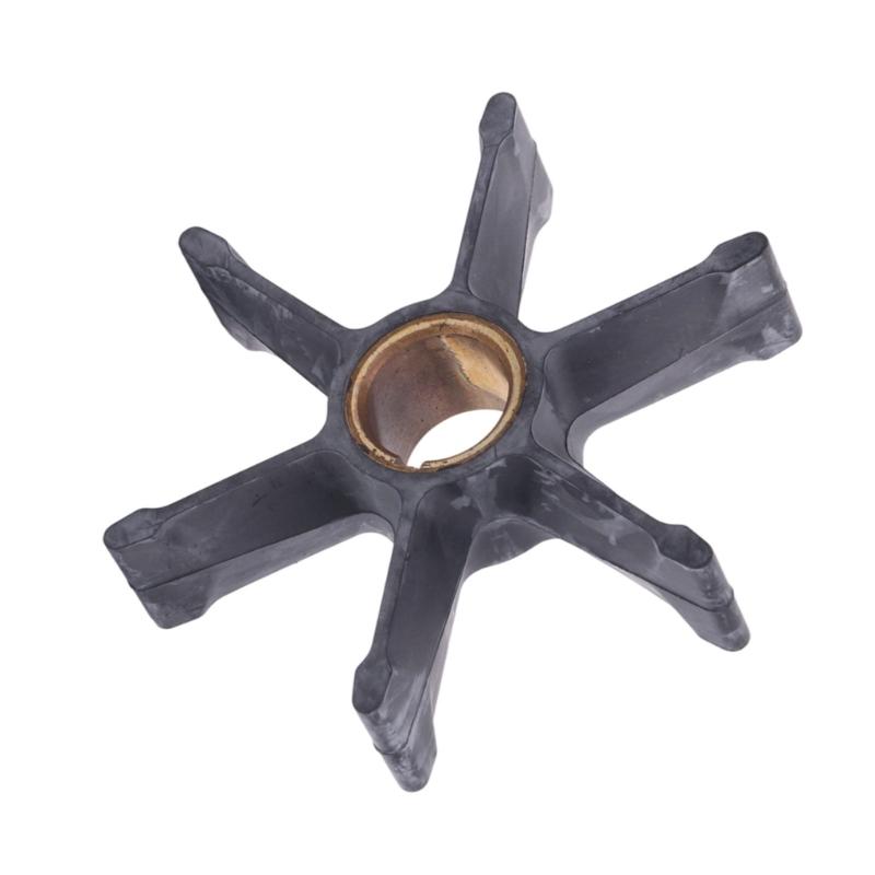Neoprene Outboard Motor Water Pump Impeller with Keyed Brass Sleeve, Six Radially Arranged Blades and Reference Numbers 379475 and 777130