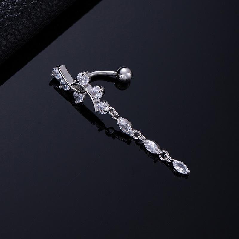 Colored Zircon Spiral Navel Nail Wind Star Moon Navel Ring Pierced Tassel Navel Buckle