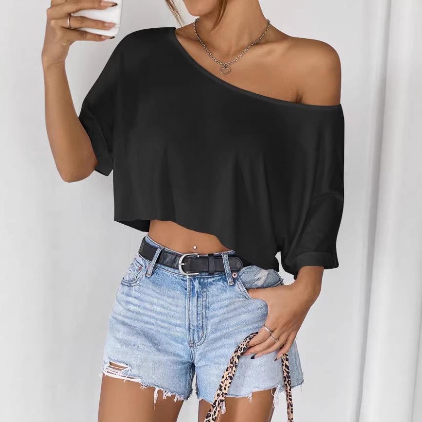 In-Stock Women's Off-the-Shoulder Cropped Sexy Short T-shirt Top