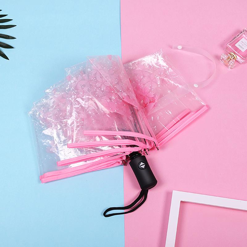 Japonský lesní styl průhledný deštník s třešňovými květy s klenutou dlouhou rukojetí pro studenty