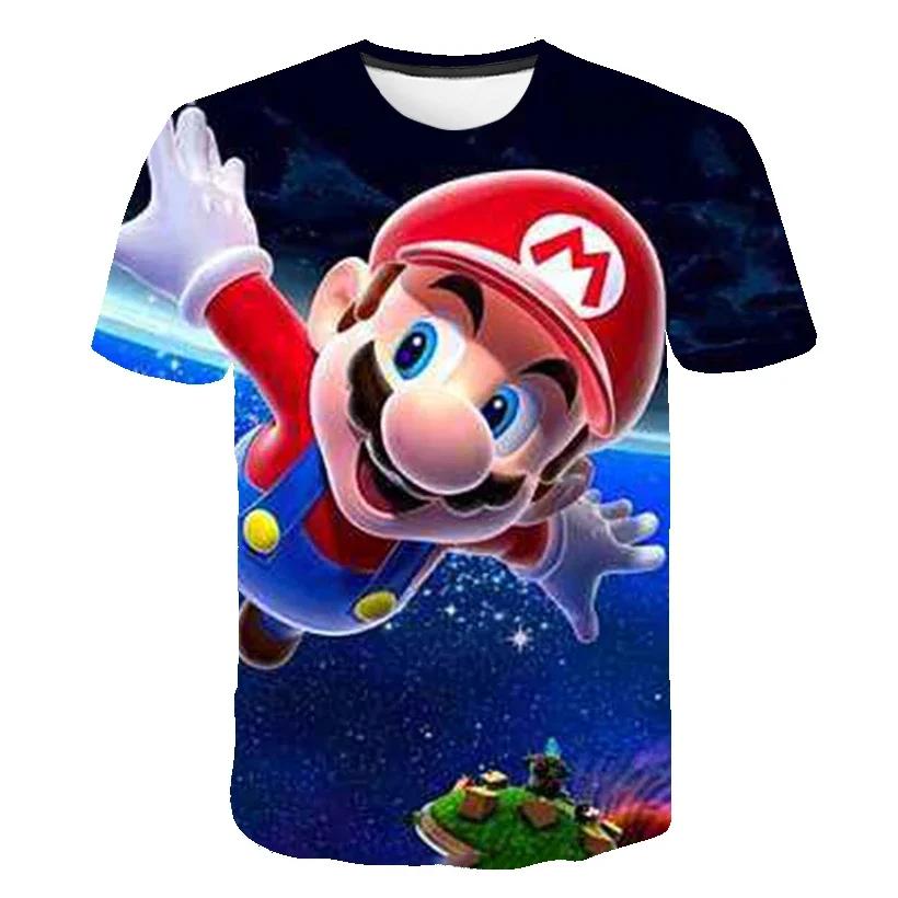 2025 MINISO Summer T-shirt  Super Mario Bros T-shirt Kids Harajuku Fashion Casual T-Shirt Boy Girls Polyester Boys Girls Short Sleeve