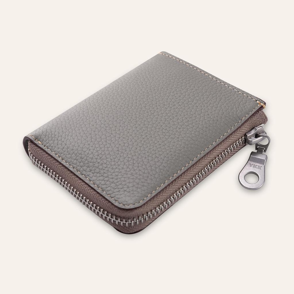 COGURE Wallet for Men and Genuine Mini Brand Bill Coin Card Includes Greige L-Zip Women, Leather, Small, Compact, Wallet, Name, Compartment, Purse,