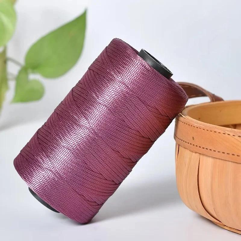 250g/Roll 2.5mm Ice Silk Thread Summer Crochet Yarn for DIY Knitting Bag Shoes Flat Hollow Yarn Hand-knitted Thread Supplies
