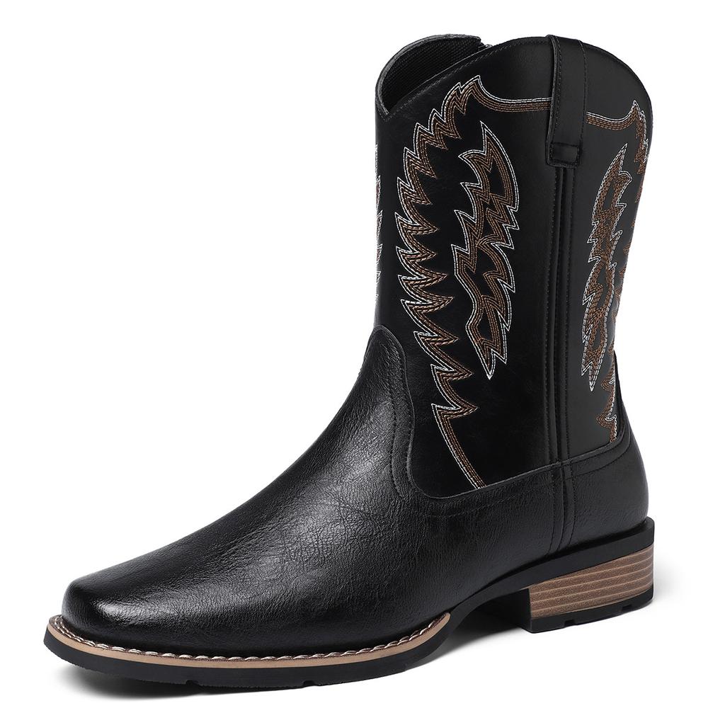 Fashion New Embroidered Pointed Toe Shoes Chunky Heel Knight Boots Retro Slip On Western Cowboy Short Boots Botas De Mujer 2025