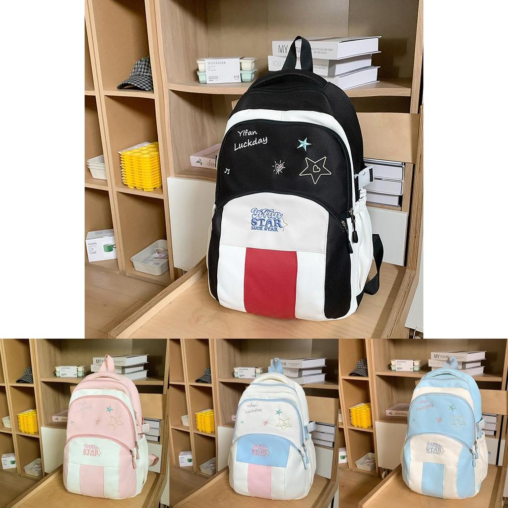 Color Blocked Letters Star Embroidery Pattern Student Backpack With Pendant For Casual Travel And School