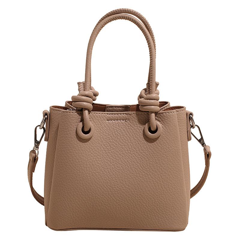 New Fashionable and Simple High-end Texture Lychee Pattern Portable Bucket Bag, Foreign Style Versatile Commuter Messenger Women's Bag