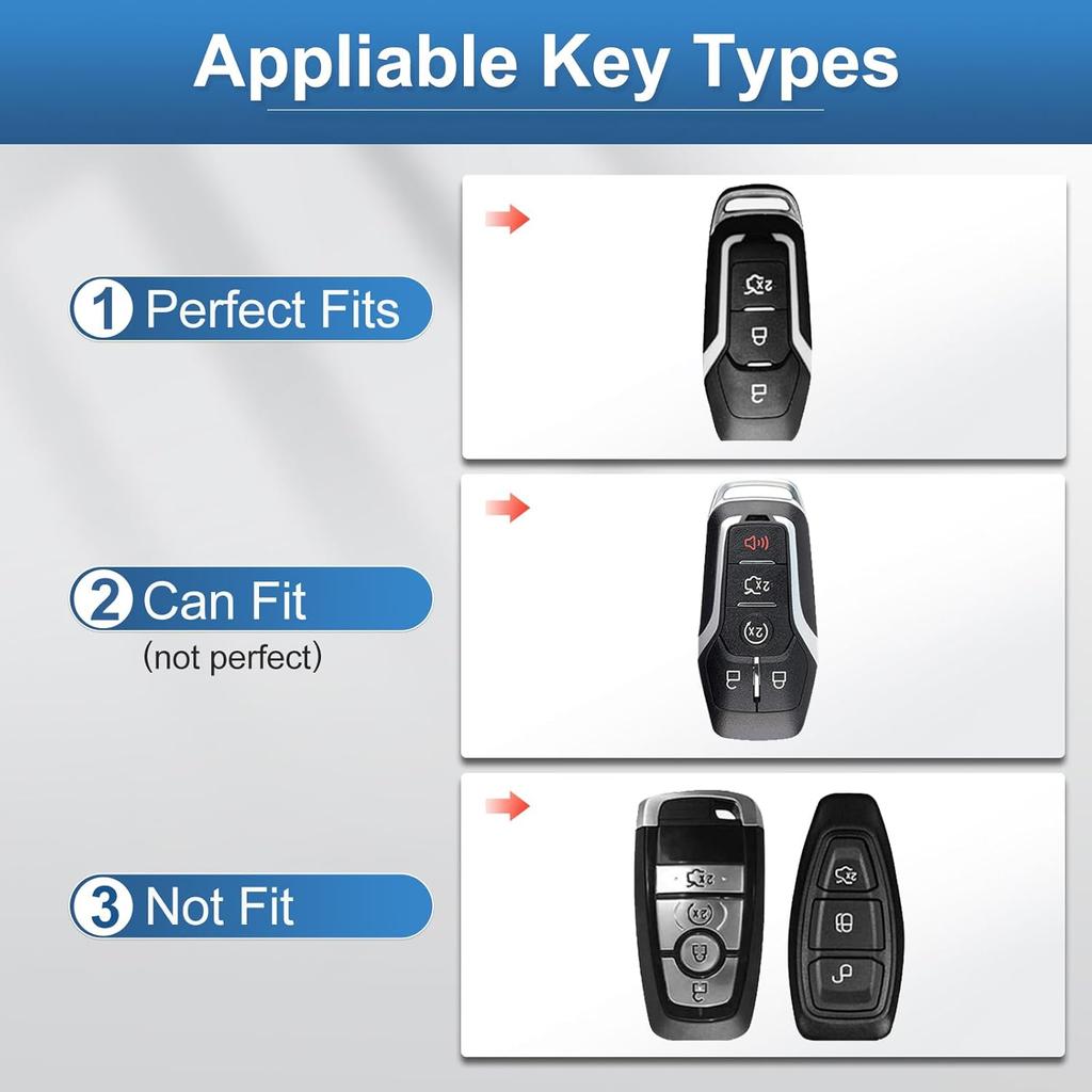 YO&YOYE Compatible With Ford Key Fob Cover With Keychain Leather Key Case Protector (Model3, Grey)