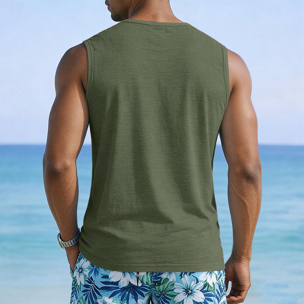 Men's Athletic Casual Sleeveless Tank Top with Wide Shoulder Straps and Chest Pocket Lightweight Summer Shirt for Outdoor Activities