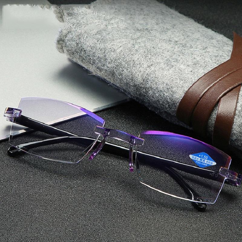 Rahmenlose quadratische Lesebrille für Männer und Frauen, Anti-Blaulicht-Computerbrille, Weitsichtigkeit, Presbyopie-Lesebrille für Frauen