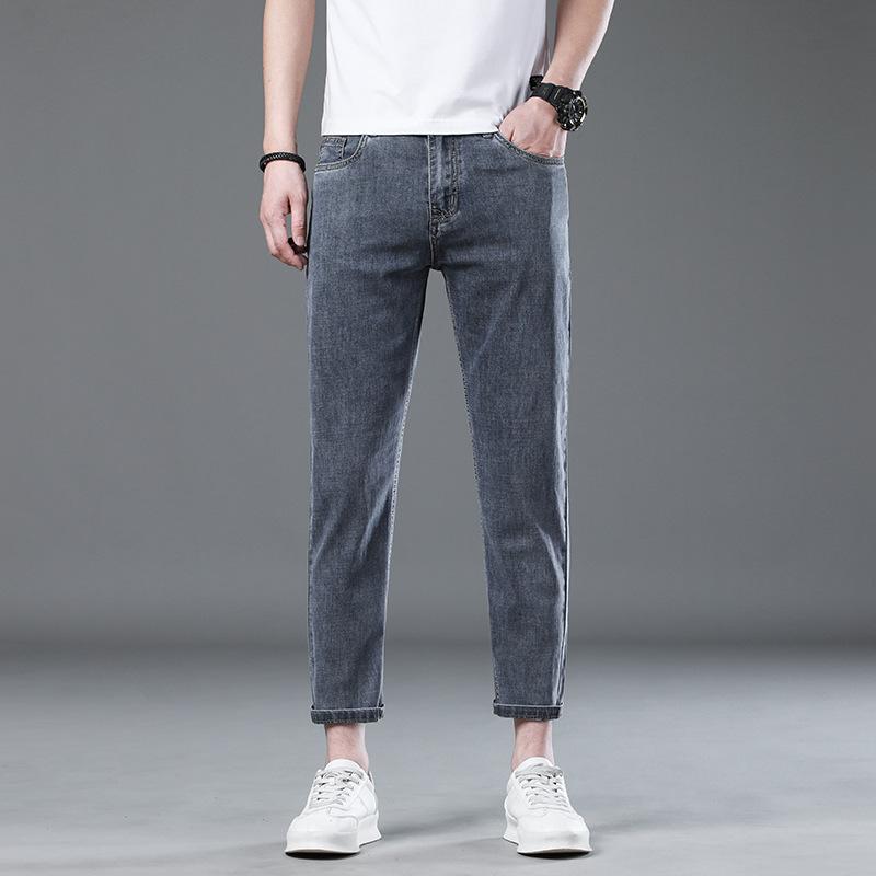 Summer Light-colored Thin Nine-point Pants Slim Straight-leg Pants Korean Style Jeans Men