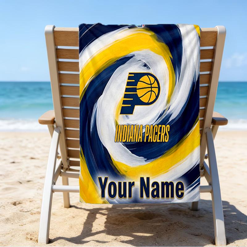 Custom Name Beach Towel Pacers Basketball Team Beach Towel, Soft Microfiber, Gift for Her/Him, Birthday, for Pool, Beach, Travel, Fan gifts