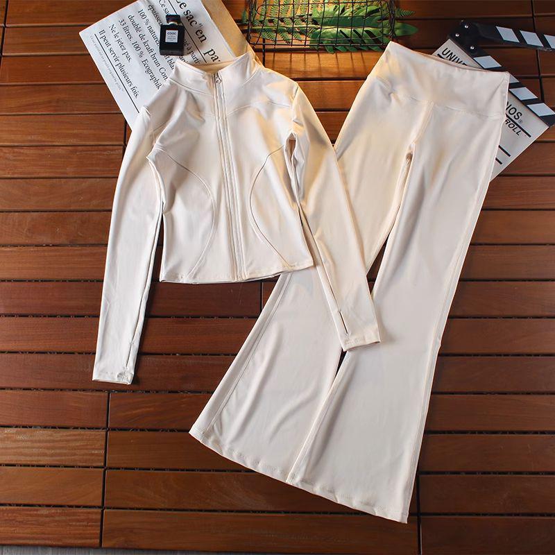 Women's Autumn/Winter Fitness Set: Elastic Quick-Dry High-Waisted Flared Pants & Slimming Yoga Jacket