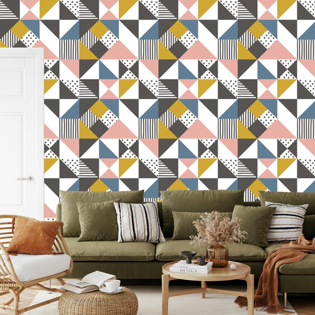 Geometric and colorful triangles wallpaper for living room and bedroom 50x1000