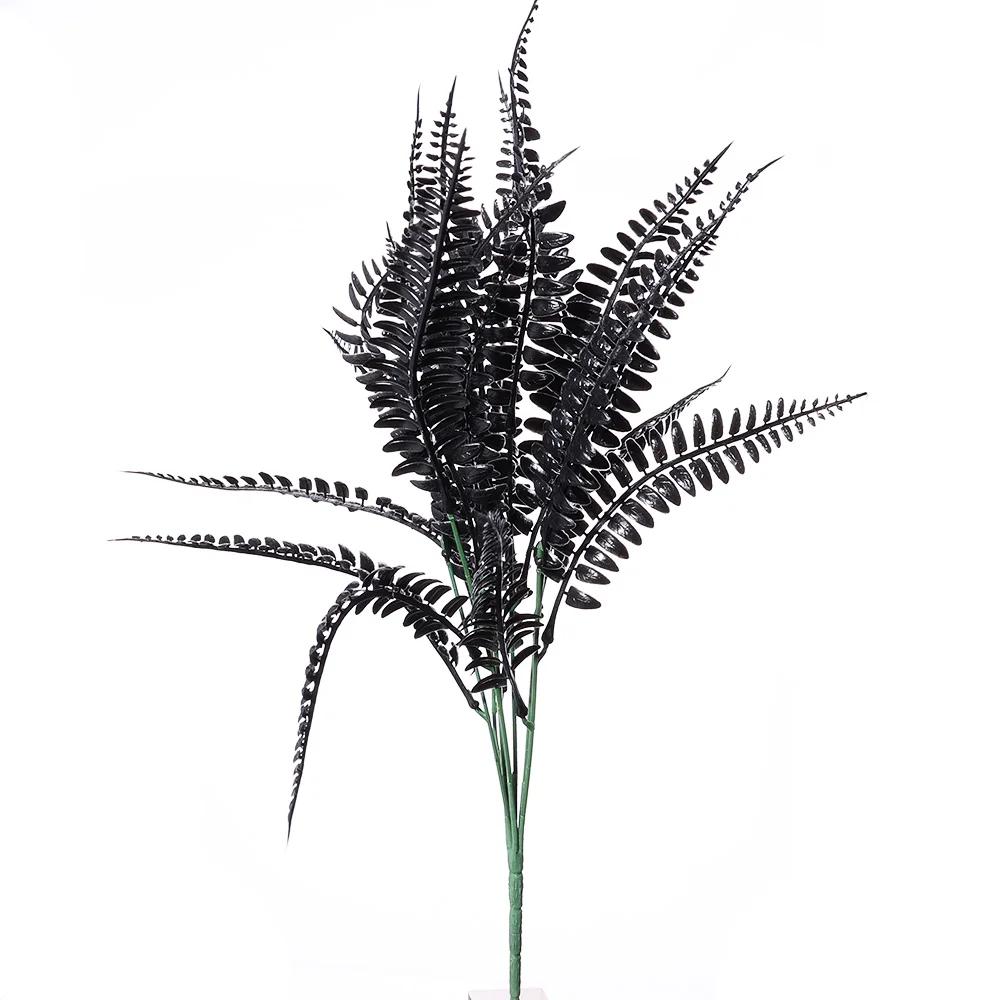 7 Branches Artificial Black Eucalyptus Leaves Plastic Plants Persian Fern Halloween Fake Flower Bouquet Home Office Decoration