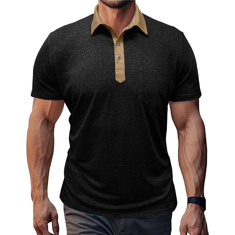 Men's Short Sleeve Turn-Down Collar T-Shirt Men's Polo Shirt Casual Color Block Design Asymmetric Design Top