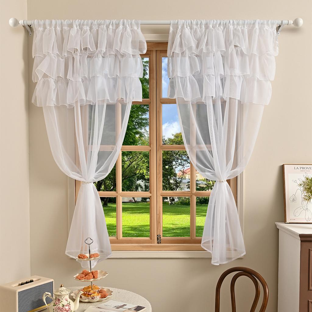 Solid Color Trilon Three Lace Through Rod Window Screen Living Room Half Blackout Curtain Curtain